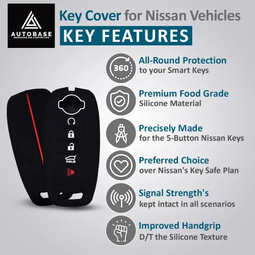 Miniatura 3 de Autobase Funda de silicona para llavero para Nissan Rogue Pathfinder Sentra 2023 2024 2025 Funda protectora de goma para llavero remoto con 5