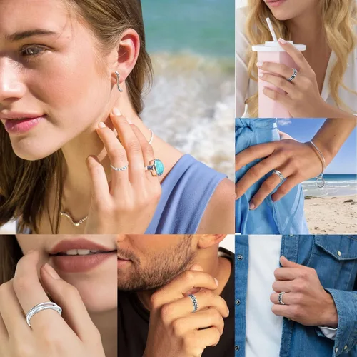 Miniatura 5 de Anillos giratorios MUCAL para ansiedad 8 piezas de anillo giratorio de acero inoxidable anillo anti ansiedad anillo giratorio con luna y estrella