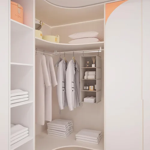 Miniatura 2 de Organizador de armario colgante y almacenamiento, Organizador de estantes para ropa de armario plegable de 4 estantes, tela de lino de imitación