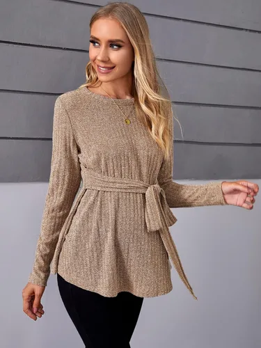 Miniatura 3 de MakeMeChic Camisas de maternidad para mujer, casual, manga larga, lazo frontal, punto acanalado, para embarazo
