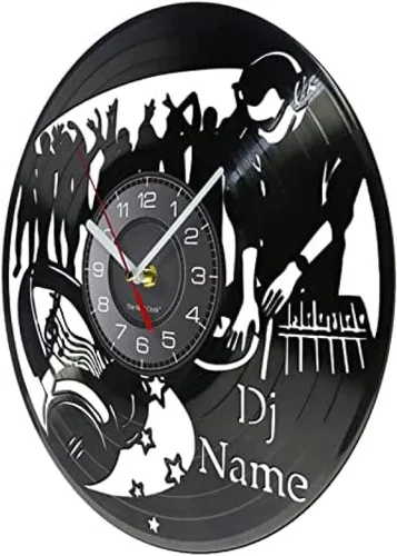 Miniatura 2 de Reloj de pared silencioso sin tictac, 12 pulgadas, con nombre de DJ, reloj de pared de vinilo, para DJ, zona de música, discoteca, bar, decoración