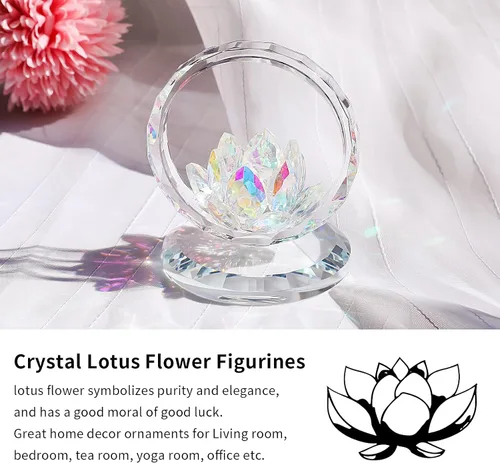 Miniatura 4 de LONGWIN Figura de cesta de flores de loto de cristal, decoración de arte coleccionable, decoración artística de Feng Shui, adornos decorativos