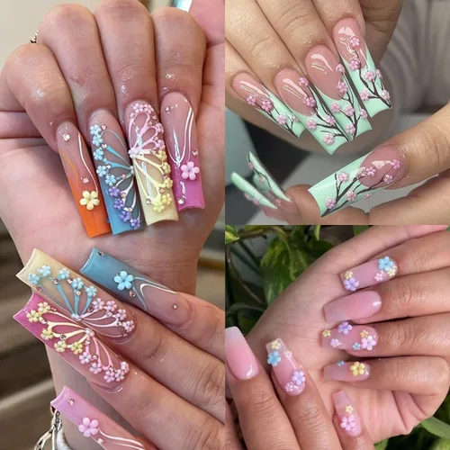 Miniatura 5 de Abalorios de uñas con flores 3D, flor acrílica rosa pastel 3D para uñas, cuentas de caviar doradas, decoración de uñas, kit de diamantes