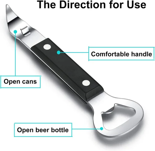 Miniatura 2 de HANCELANT Abrebotellas perforador, abrelatas manual de acero inoxidable, paquete de 2 Negro