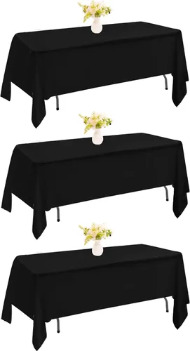 Miniatura 51 de Paquete de 4 manteles rectangulares de poliéster lavables de 60 x 102 pulgadas, color blanco, para mesas de comedor, bodas, bufés, fiestas