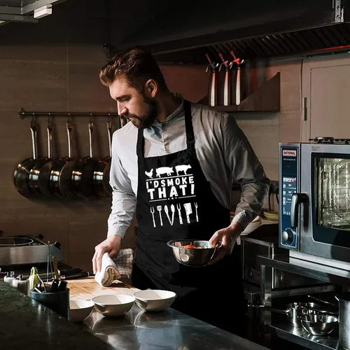 Miniatura 2 de ZOORON Divertidos delantales de chef negros para hombres, delantales de chef ajustables para barbacoa, delantales para cocinar, divertidos