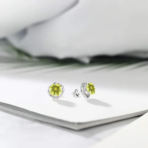 Miniatura 33 de Gem Stone King Aretes de plata de ley 925 de 0.236 in con piedra natal redonda para mujer