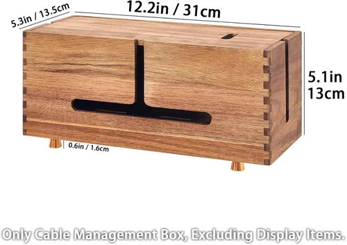 Miniatura 2 de SARUFO Caja de organización de cables de madera de acacia, organizador de cables de madera con 4 pies de metal, organizador para escritorio y piso