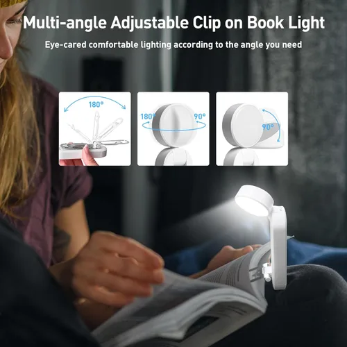 Miniatura 5 de VAVOFO - Luz de lectura recargable USB con marcador de libro, bloqueo de luz azul con LEDs ámbar para lectura antes de dormir - Luz de clip, 9 modos