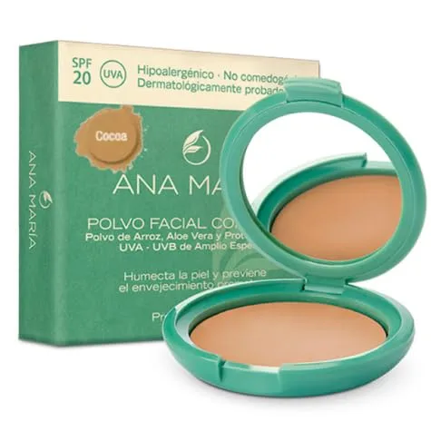Ana Maria Maquillaje Cosmeticos | Polvo Facial Compacto Arroz Aloe Vera FPS 20 UVA | Polvo prensado de maquillaje SPF 20 0.5oz-14gr (Cocoa (27))