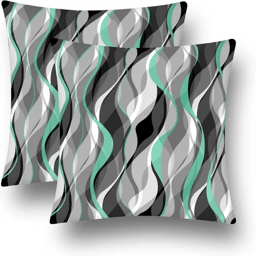 Miniatura 12 de Juego de 2 fundas de almohada gris y negro en blanco para sofá de sala de estar, fundas de cojín de líneas geométricas modernas para decoración