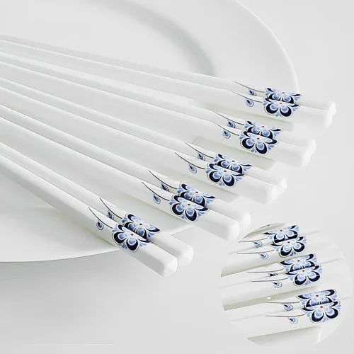 Miniatura 18 de Palillos de cerámica reutilizables, 5 pares, aptos para lavavajillas, palillos azules, 9.7 pulgadas (estrellas azules)