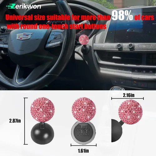 Miniatura 6 de Cubierta de Botón de Arranque de Coche con Diamantes Bling - Accesorios Lindos para Interior de Mujeres, Decoración de Botón de Arranque del Motor