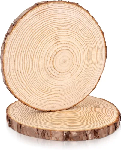 Miniatura 16 de FSWCCK 17 piezas de rebanadas de madera sin terminar para centros de mesa, 5.1-5.5 pulgadas, discos naturales redondos con corteza de árbol