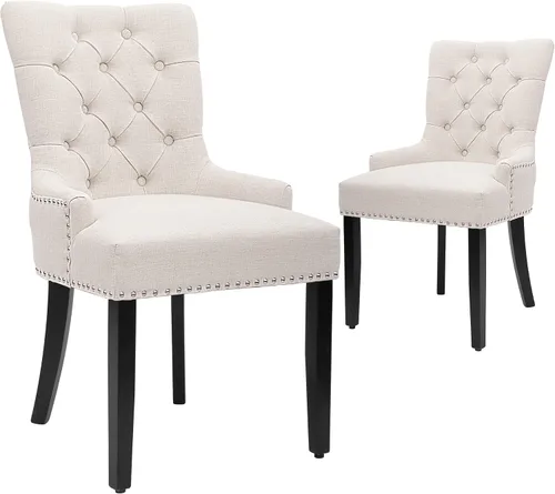 Miniatura 9 de CangLong Juego de 2 sillas modernas y elegantes tapizadas con botones y ribete de cabeza de clavo, para dormitorio, comedor, color azul