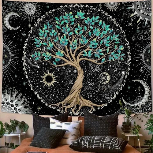 Miniatura 18 de Spenlife Tapiz del Árbol de la Vida en Blanco y Negro para Dormitorio, Tapices Espirituales Estéticos, Tapices de Árbol Estéticos, Tapiz Estético