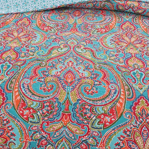 Miniatura 7 de Newrara Jacquard estilo algodón 3 piezas patchwork colcha Boho edredón juegos Queen (rojo)