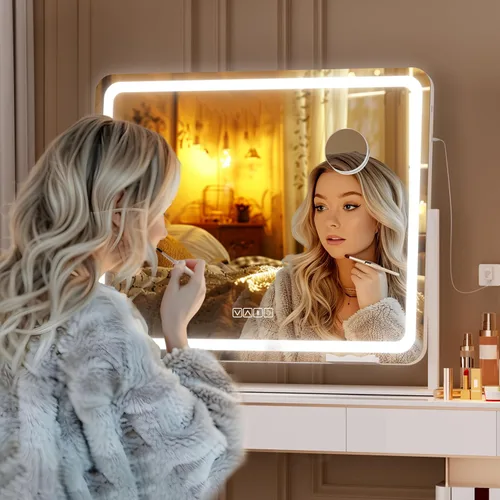 Miniatura 9 de Hasipu Espejo de tocador con luces y altavoz Bluetooth, espejo LED de maquillaje de 23.6 x 19.7 pulgadas, espejo iluminado con aumento de 10X
