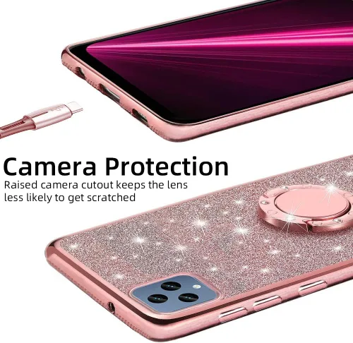 Miniatura 4 de Para Revvl 6 5G /6X/T-Mobile T Phone 5G Glitter Crystal Butterfly Heart Floral Slim TPU Luxury Bling Cute Funda protectora con soporte + correa