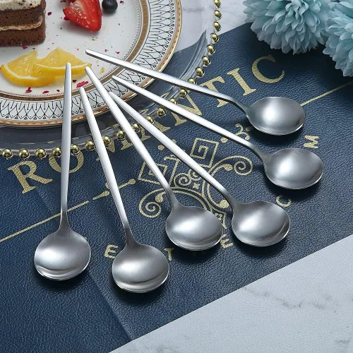 Miniatura 3 de Matt Silver - 6 cucharaditas de té de acero inoxidable para el hogar, cocina o restaurante, aptas para lavavajillas