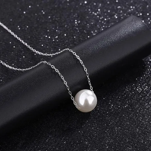 Miniatura 2 de Gargantilla flotante de plata de ley 925 con perlas de concha de 0.315in, collar de dama de honor para mujer, color blanco (CYX0009), Perla, Perla
