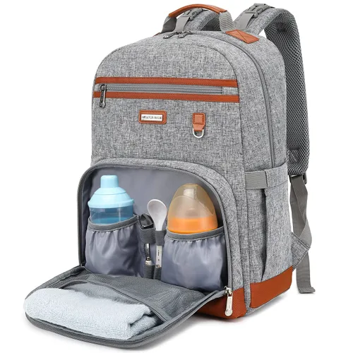 Miniatura 18 de Mochila para pañales, grandes bolsas de pañales para bebé con cambiador portátil para niños y niñas, mochila de viaje multifuncional para mamás