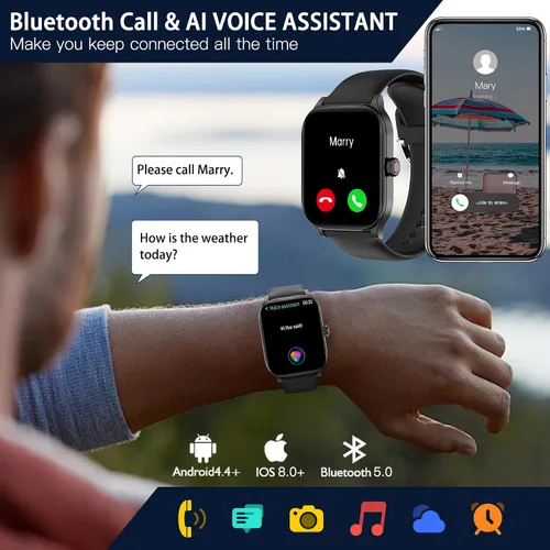 Miniatura 2 de Reloj inteligente para mujeres y hombres (responder/realizar llamada), relojes inteligentes con monitor de frecuencia cardíaca/SpO2/sueño/estrés