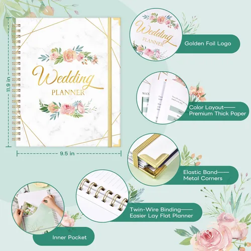 Miniatura 5 de Planificador y organizador de bodas, libro de planificación de boda y organizador para la novia, libro de regalo de compromiso de 9.5 x 11.9