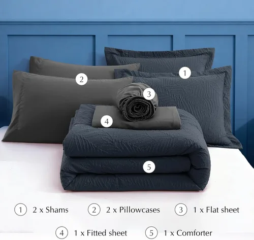 Miniatura 8 de Geniospin Juego de edredón tamaño matrimonial, ropa de cama con textura para todas las estaciones, con edredón, sábanas, fundas de almohada y fundas