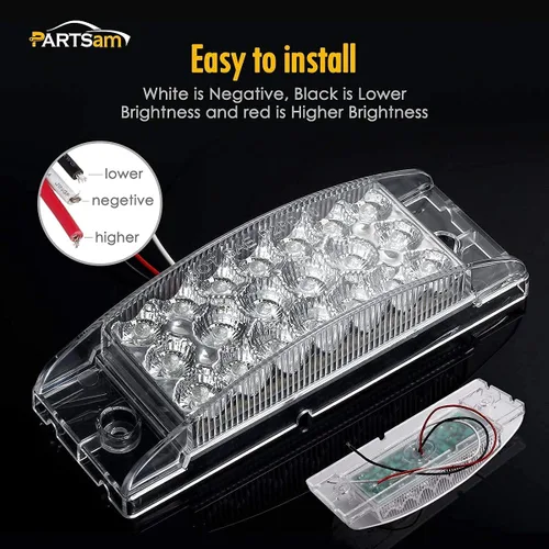 Miniatura 5 de Partsam 6 luces LED ámbar de 2 x 6 para remolque, con marcador lateral, 20 diodos con reflectores, lente transparente, impermeable, sellado, 12 V