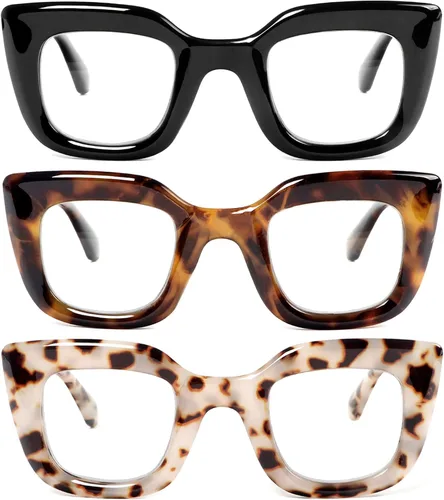 REAVEE Oprah Style - Gafas de lectura para mujer, elegantes y bonitas, paquete de 3 unidades, con bloqueo de luz azul, con bisagra de resorte