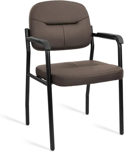 Miniatura 34 de CLATINA Sillas de recepción de espera sin ruedas, silla de invitados de cuero con brazos acolchados, modernas sillas de escritorio de oficina marrón