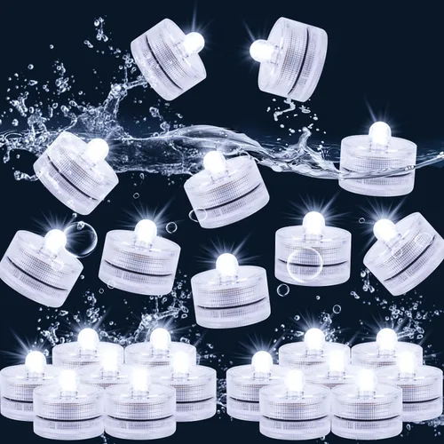 Juego de velas de té decorativas sin llama, luz LED blanca de batería , resistentes al agua y sumergibles para fiestas, bodas, festivales,