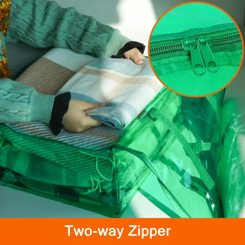Miniatura 5 de Vieshful Bolsa de almacenamiento de ropa transparente verde de 40 litros, organizador de ropa colorido con cremallera, bolsa de almacenamiento
