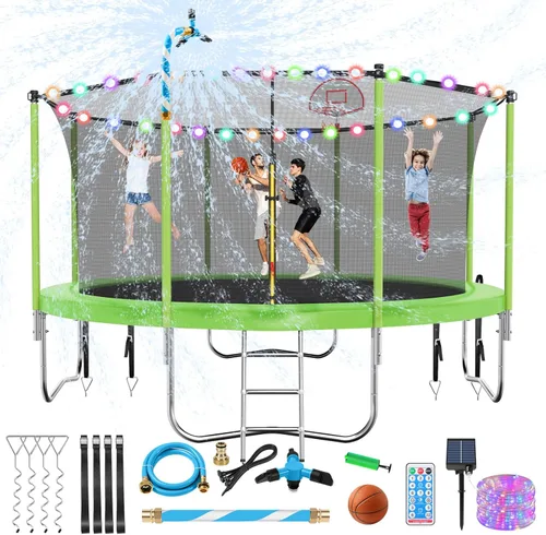 Miniatura 8 de Lyromix - Cama elástica mejorada de 16 pies, 15 pies, 14 pies, 12 pies, 10 pies y 8 pies para exteriores con aro de baloncesto y red, capacidad