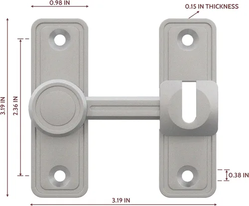 Miniatura 2 de Pestillo de Privacidad para Puerta de Granero, Cerradura Corredera de 90°/180°, Aleación de Zinc, Montaje con Adhesivo o Tornillos