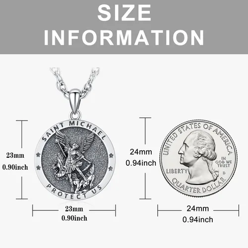 Miniatura 286 de Odinstone Collar de plata de ley 925 con medalla de San Miguel/San Cristóbal/San Benito/Crucifijo de Jesús/San Uriel/Arcángel Rafael para hombres