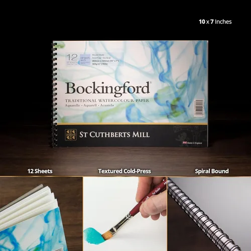 Miniatura 4 de St. Cuthberts Mill Bockingford - Bloc de papel de acuarela en espiral, papel de color de agua blanca de 10 x 7 pulgadas para artistas, 12 hojas