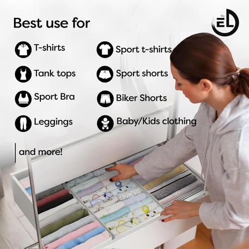 Miniatura 4 de Organizador de cajones de ropa, juego de 3 organizadores multiusos para cajones de aparador para adultos y niños, armario plegable 10 celdas por