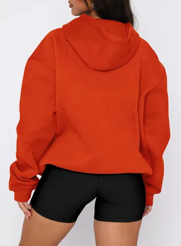 Miniatura 8 de onlypuff Sudadera casual con capucha para mujer, de manga larga, con bolsillo de canguro, hombro caído
