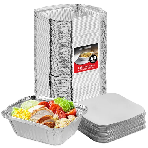 Miniatura 10 de Stock Your Home Utensilios de cocina desechables de aluminio de 1 libra con tapas (paquete de 25) – Sartenes de aluminio con tapas de cartón