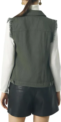 Miniatura 4 de ebossy Chaqueta de mezclilla desgastada sin mangas de color caramelo para mujer