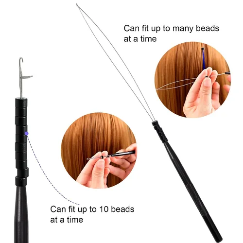 Miniatura 3 de NEWISHTOOL Kit de herramientas de extensión de cabello de acero inoxidable, gancho para tirar de aguja de bucle y enhebrador, dispositivo de cuentas