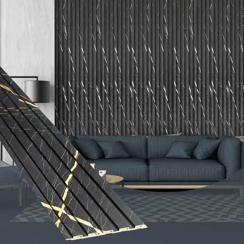 Miniatura 38 de OUZUGIE WPC Paneles de Pared de Rejilla Acústica, Paquete de 8 Paneles de Pared 3D de 114 x 6 Pulgadas para Decoración de Paredes Interiores, Sala