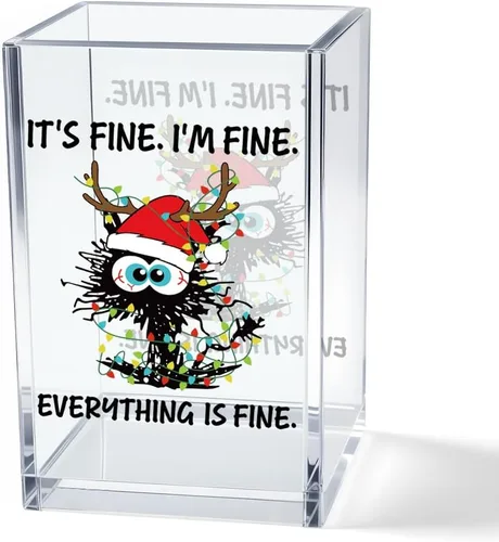 Miniatura 22 de It's Fine I'm Fine Soporte para Lápices y Bolígrafos Cosméticos de Acrílico, Divertido Soporte para Bolígrafos de Gato Negro, Regalo para Amantes