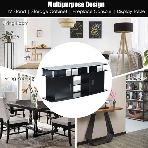 Miniatura 7 de Tangkula Moderno soporte de TV para televisores de hasta 70 pulgadas, mesa consola de sala de estar con 2 gabinetes y estantes abiertos, centro