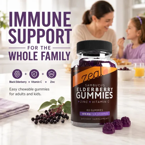 Miniatura 3 de Zeal Naturals Sambucus Gomitas de saúco + zinc + vitamina C - Suplemento diario para niños y adultos - Gomitas de vitamina fáciles de masticar - 100