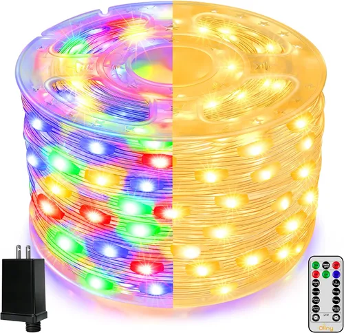 Miniatura 12 de Ollny Luces de Navidad para exteriores, 600 LED de 197 pies, luces multicolor para árbol de Navidad IP67, luces de hadas enchufables con control