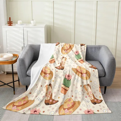 Miniatura 24 de Erosebridal Western Cowgirl Blanket 40x50 Western Cowboy Fleece Flannel Blanket for Bed Sofa Crib Horseshoe Boots Southwestern Fuzzy Plush Throw