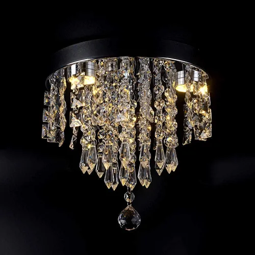 Miniatura 11 de Deckrico Candelabro de cristal moderno LED para techo, montaje empotrado, de acero inoxidable, pantalla de luz con cuentas para dormitorio, comedor